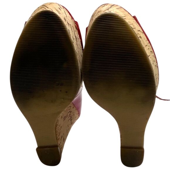 Guess Women's Size 6.5 Red Cork Wedge Open Toe Heels with Buckle Strap READ - Picture 12 of 13